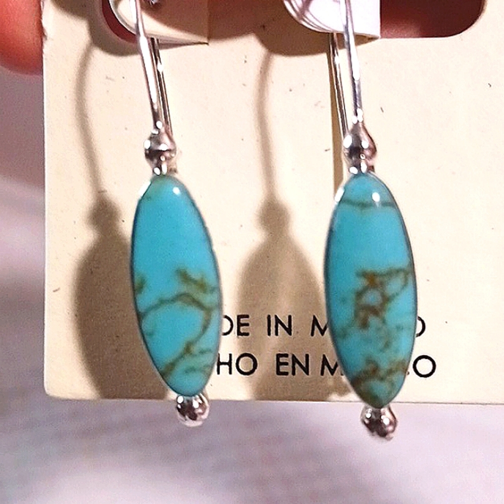 SEED & SAGE Sterling Silver Simulated Turquoise Drop Earrings Crafted In… - Picture 4 of 7